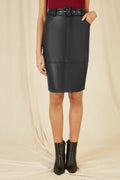 Yumi Black Faux Leather Midi Pencil Skirt With Matching Belt - QHA UK