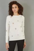 Yumi Cream Gold Foil Star Print Relaxed Fit Jumper - QHA UK