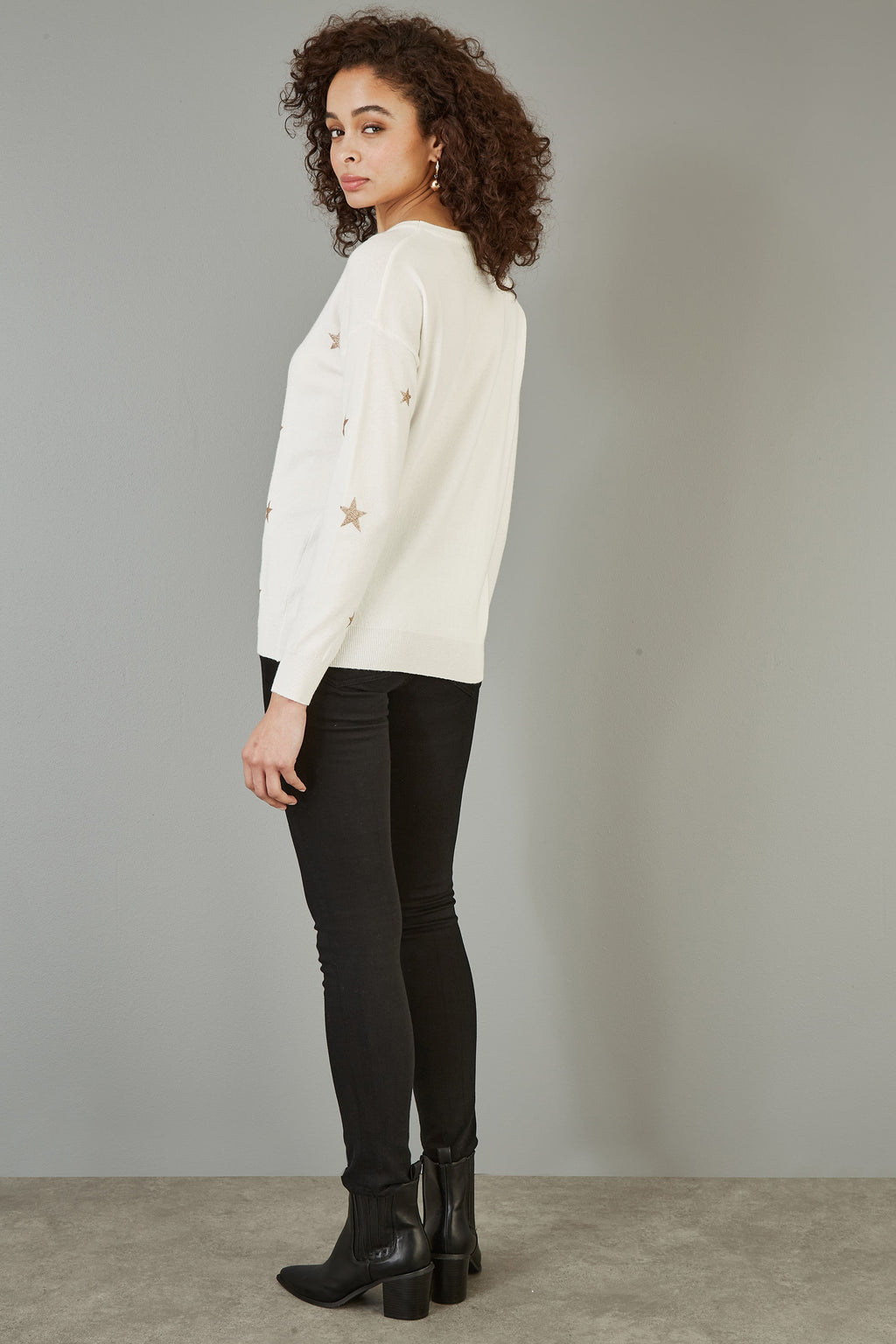 Yumi Cream Gold Foil Star Print Relaxed Fit Jumper - QHA UK