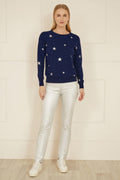 Yumi Navy Silver Foil Star Print Relaxed Fit Jumper - QHA UK