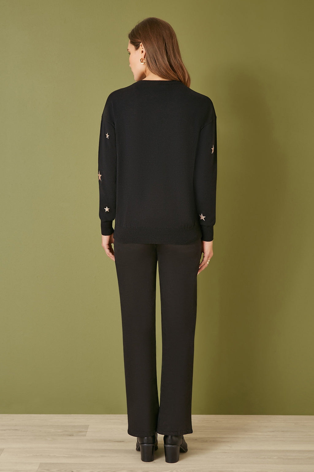 Yumi Black Gold Foil Star Print Relaxed Fit Jumper - QHA UK