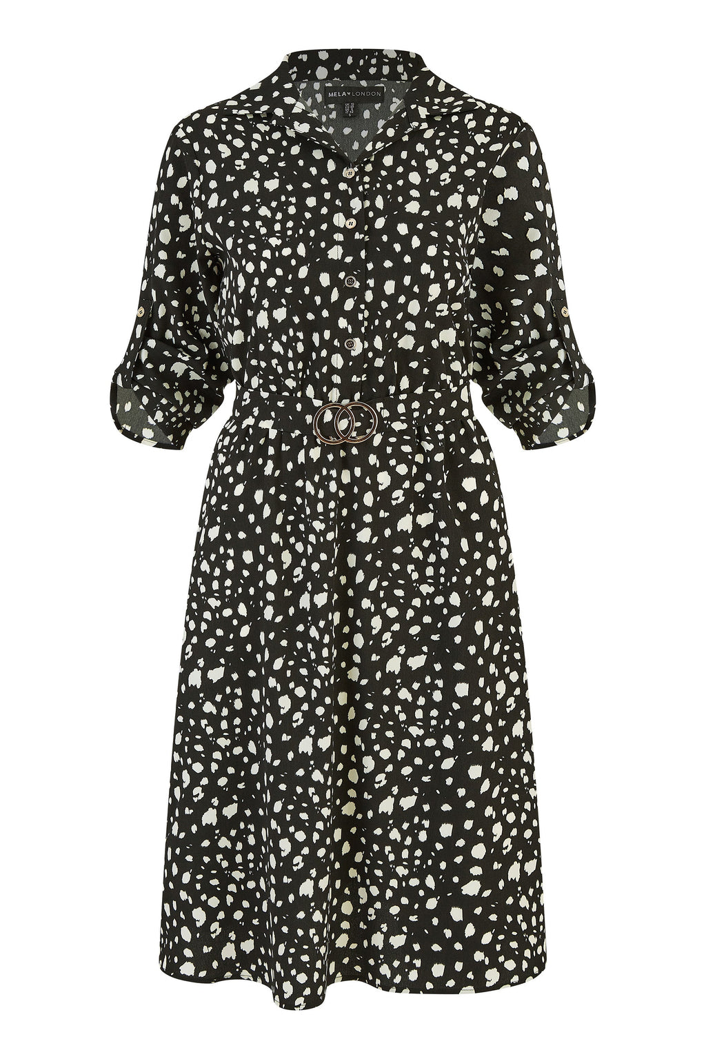 Mela Black Dash Print Skater Dress With Buckle - QHA UK
