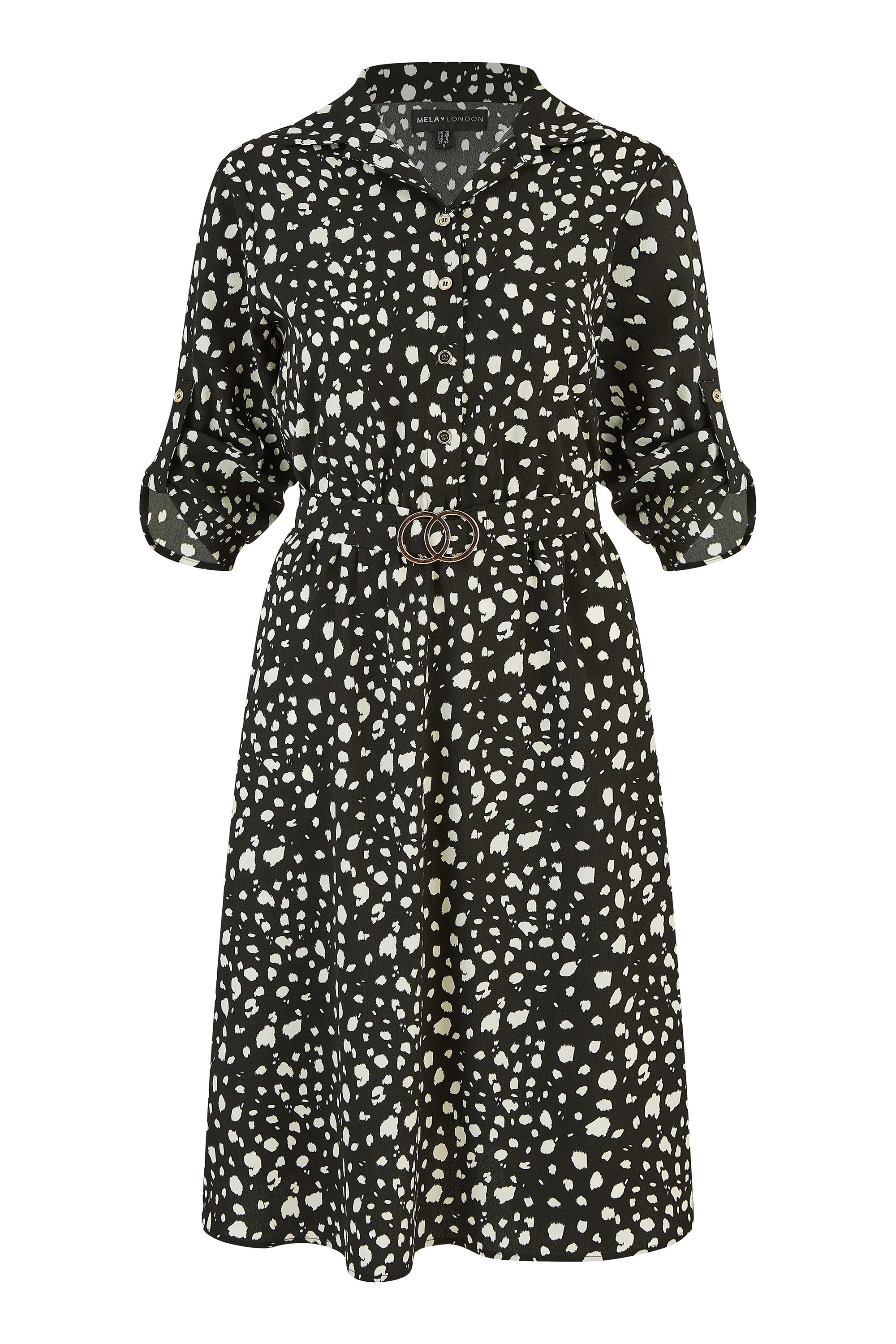 Mela Black Dash Print Skater Dress With Buckle - QHA UK