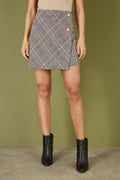 Mela Grey Checked Wrap Mini Skirt With Button Detail - QHA UK