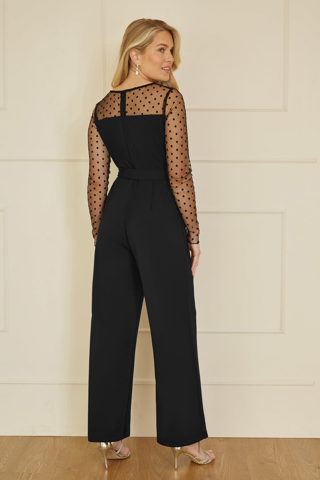 Yumi Black Spot Mesh Stretch Jumpsuit - QHA UK