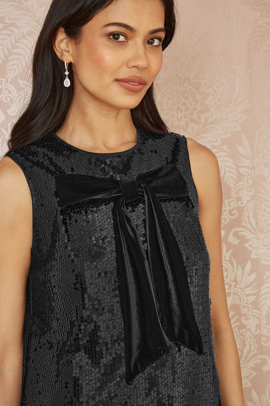 Yumi Black Sequin Bow Tunic Shift Dress - QHA UK