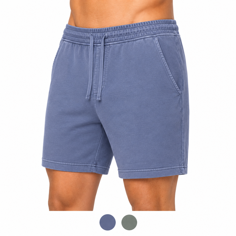 Ex-M&S Men's Relaxed Fit Pure Cotton Garment Dye Shorts Blue Green S–3XL