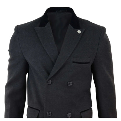 TruClothing Men's 3/4 Double Breasted Wool Overcoat Peaky Blinders