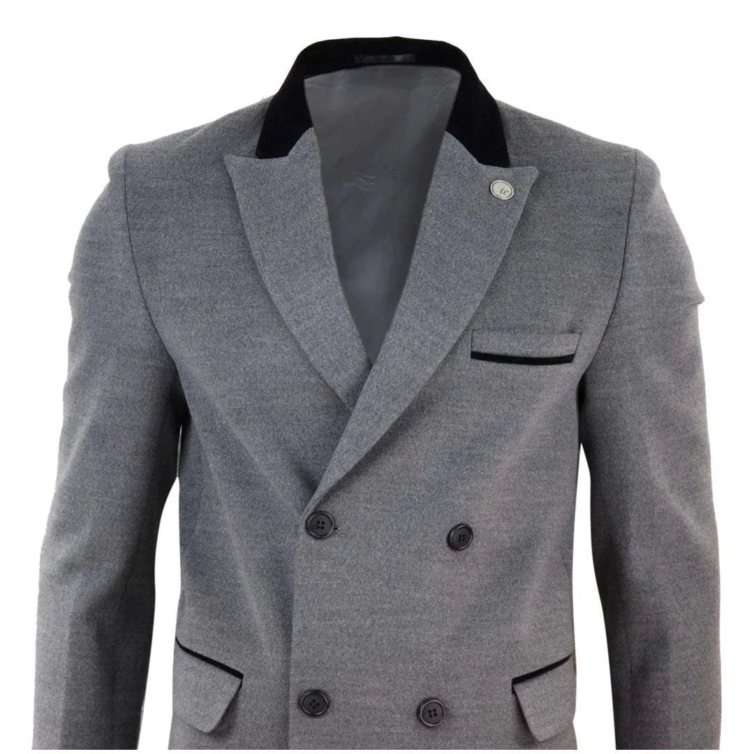 TruClothing Men's 3/4 Double Breasted Wool Overcoat Peaky Blinders
