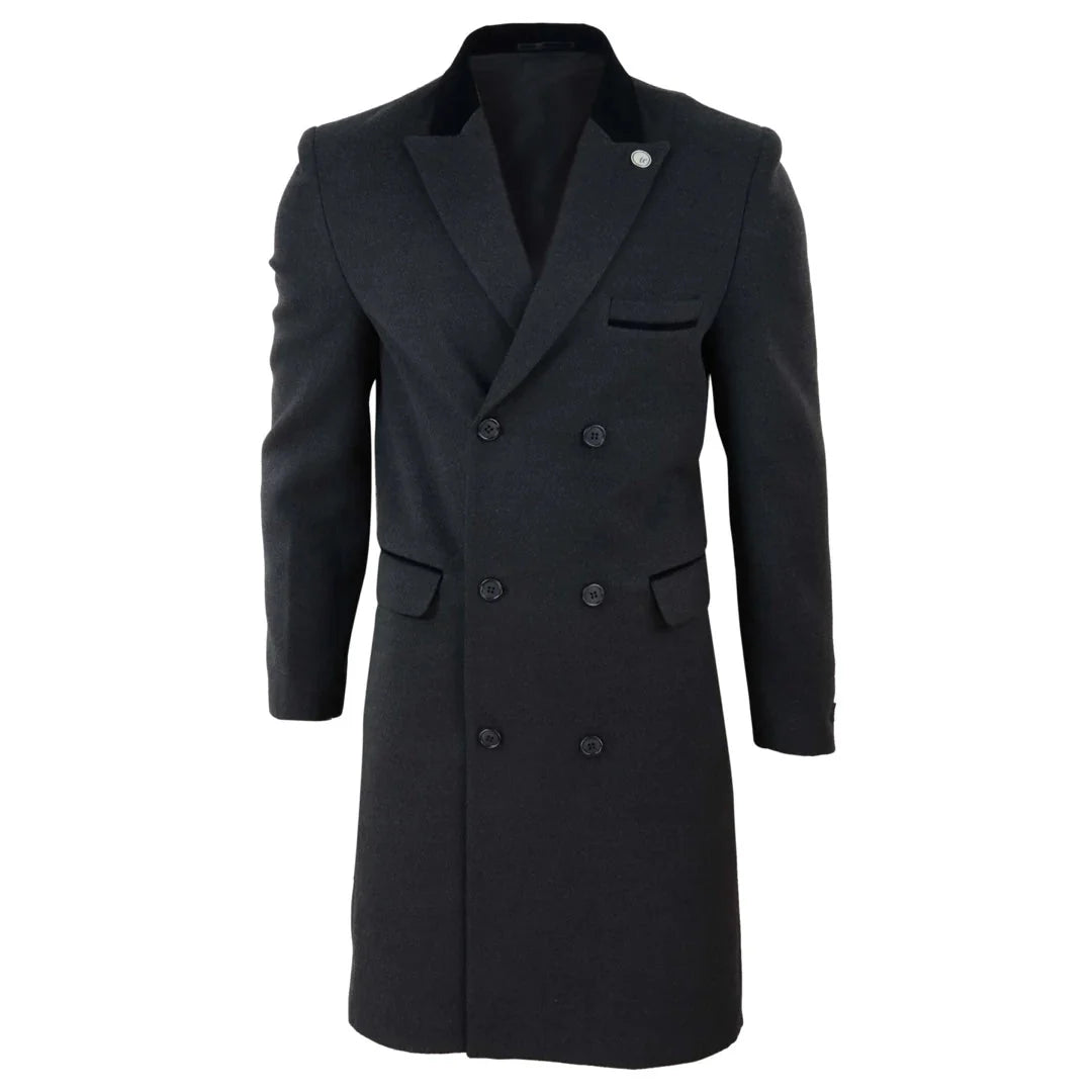 TruClothing Men's 3/4 Double Breasted Wool Overcoat Peaky Blinders