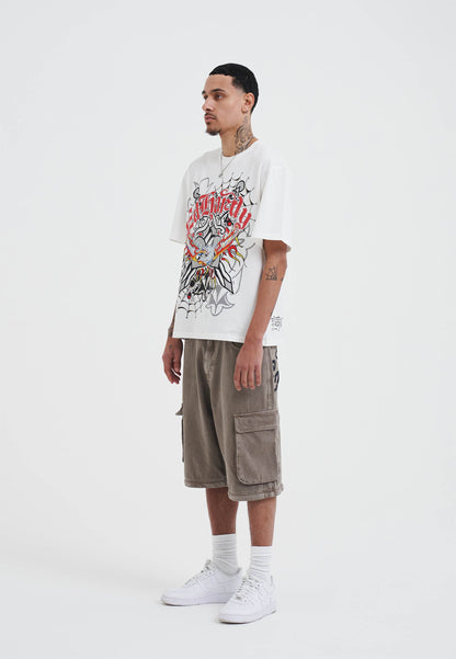 Mens Gothic Lightning Eagle Diamante T-Shirt - White