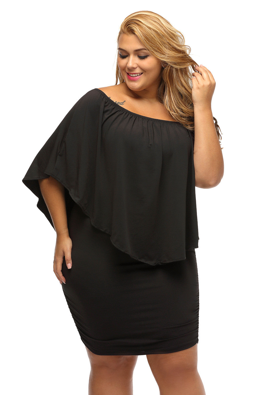 Multi-way Layered Ruffle Black Mini Plus Size Party Dress