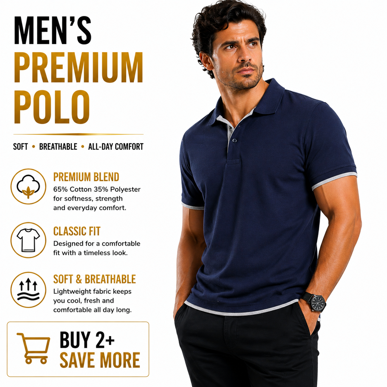 Mens Polo Shirt Cotton Blend Contrast Collar Short Sleeve Casual Work Top S-2XL