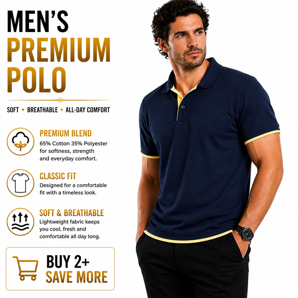 Mens Polo Shirt Cotton Blend Contrast Collar Short Sleeve Casual Work Top S-2XL