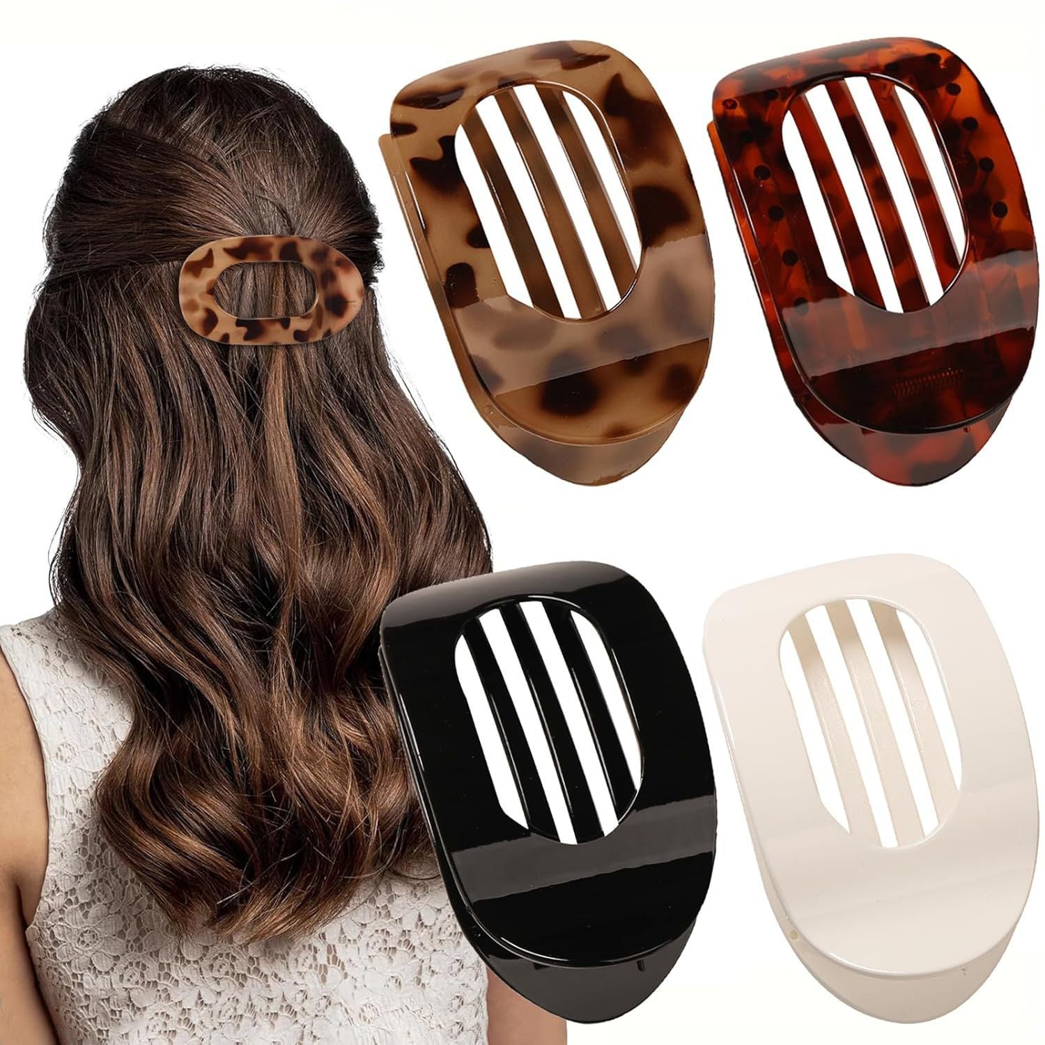 Flat Oval Barrettes Back Head Updo Hair Claw
