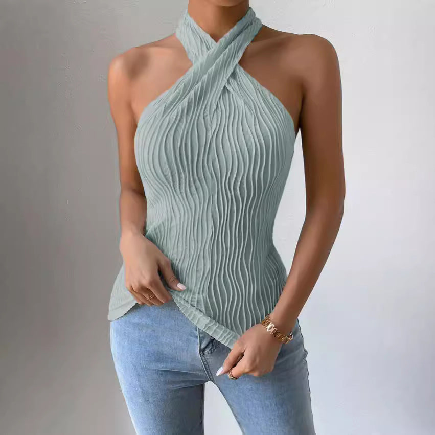 Fashionable Personalized Halter Knitted Short Top For Women