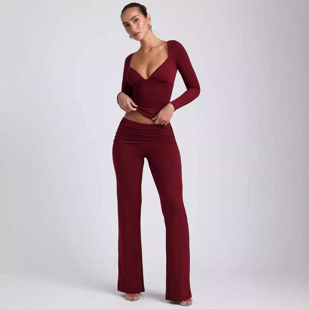 Leisure Wide Leg Sports High-waist Quick-drying Hip Raise Skinny Bell-bottom Pants Suit