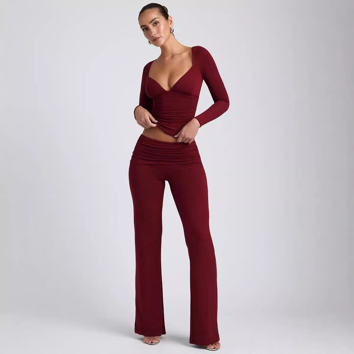 Leisure Wide Leg Sports High-waist Quick-drying Hip Raise Skinny Bell-bottom Pants Suit