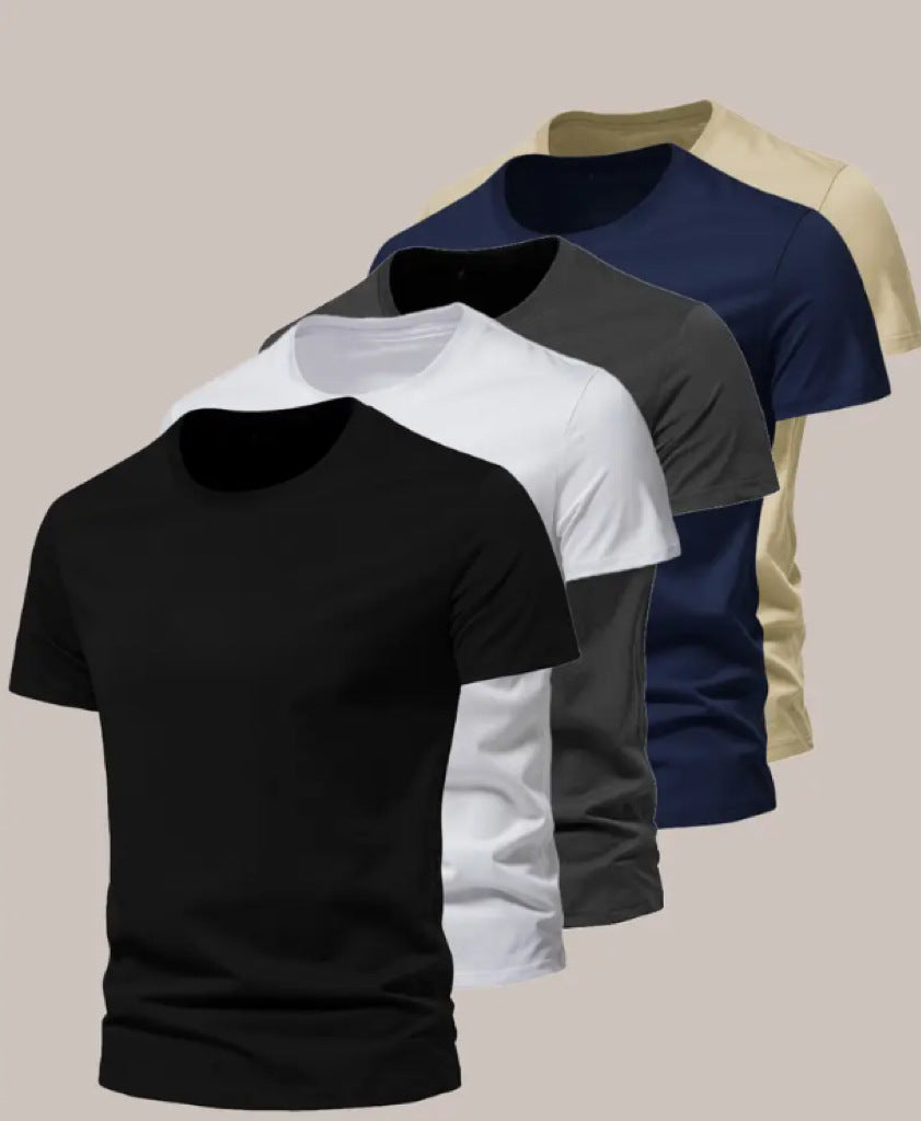 European and American cross-border 2024 summer 5-piece men's solid color digital 3D printed tops short-sleeved casual and comfortable T-shirts round neck