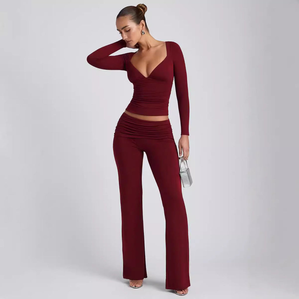 Leisure Wide Leg Sports High-waist Quick-drying Hip Raise Skinny Bell-bottom Pants Suit