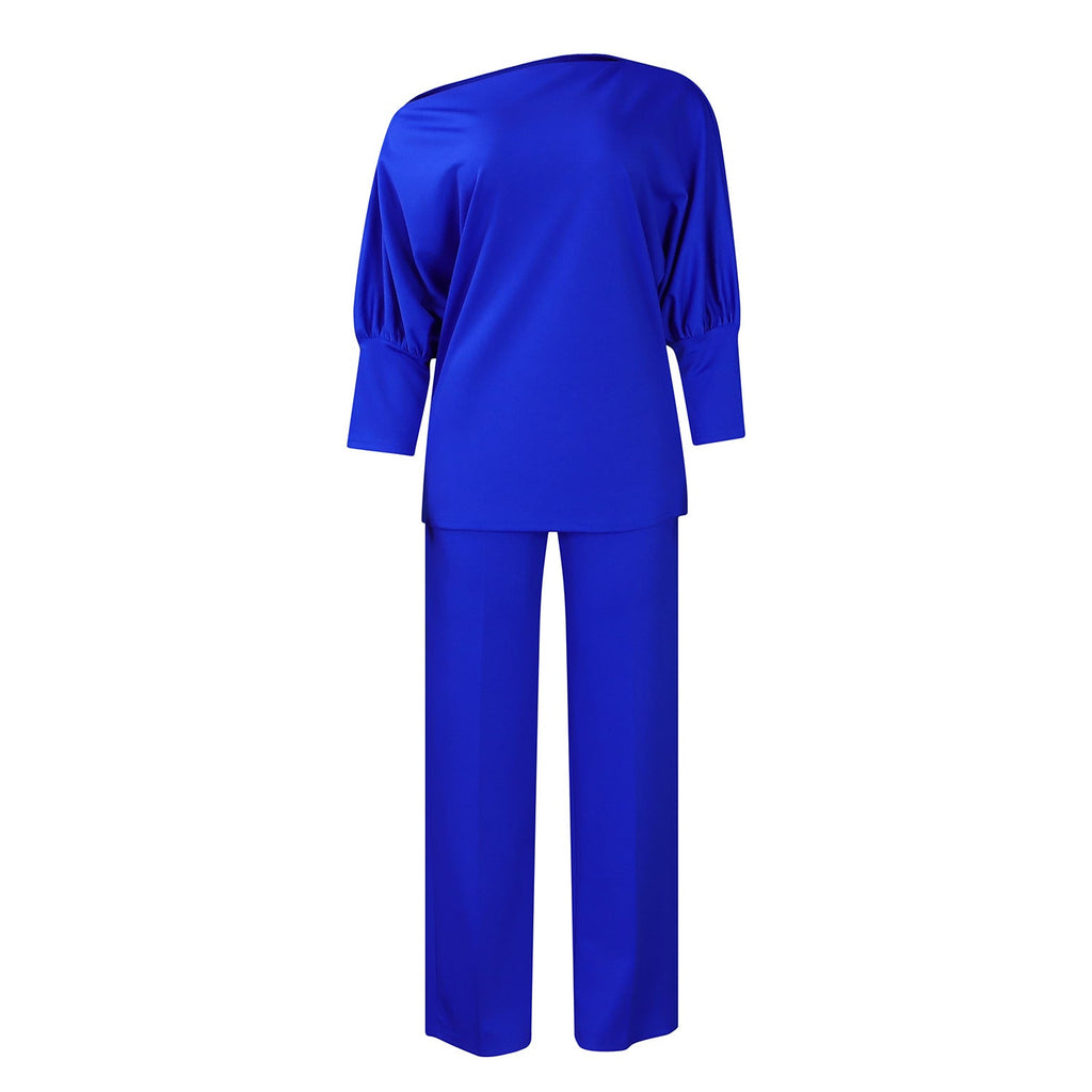 Diagonal Collar Top Wide Leg Pants Cross-border Suit