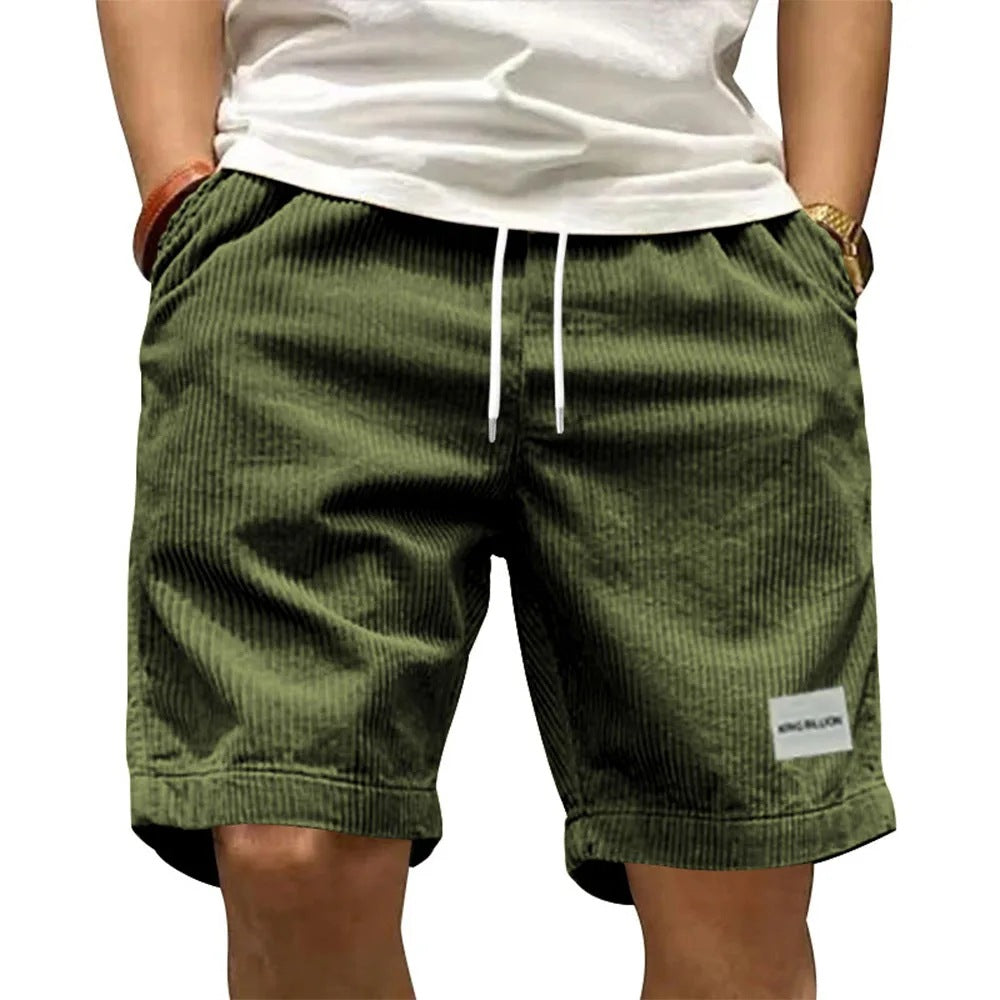 Men's Summer Fashion Retro Corduroy Casual Solid Color Shorts Sports