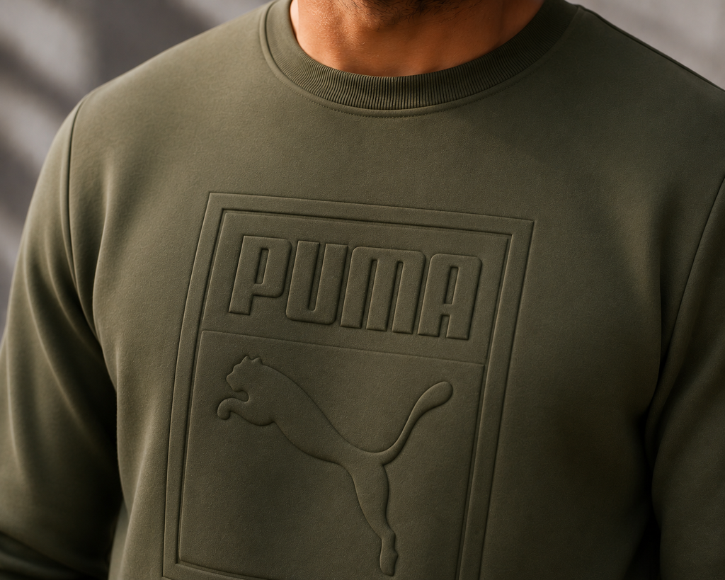 Puma Mens Archive Embossed Logo Crew Sweatshirt Olive Night 573306