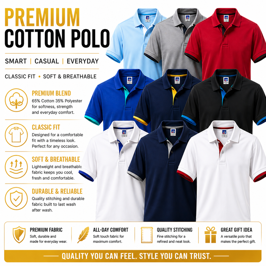 Mens Polo Shirt Cotton Blend Contrast Collar Short Sleeve Casual Work Top S-2XL