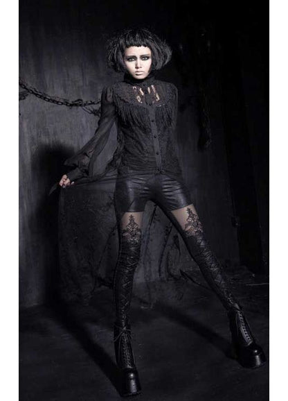 Punk Rave Macbeth Gothic Leggings - Mesh Panel & Corset Lace Detail