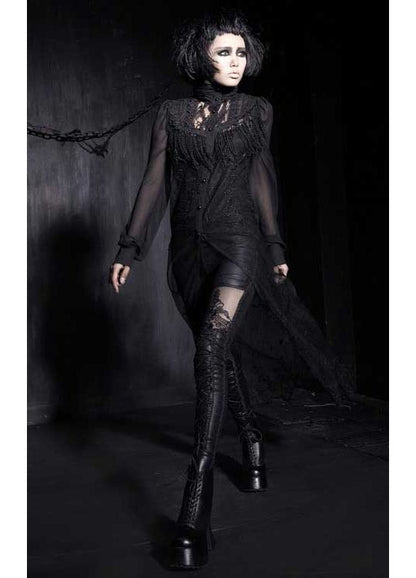 Punk Rave Macbeth Gothic Leggings - Mesh Panel & Corset Lace Detail