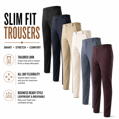 Mens Slim Fit Formal Trousers Stretch Smart Business Suit Pants - QHA UK