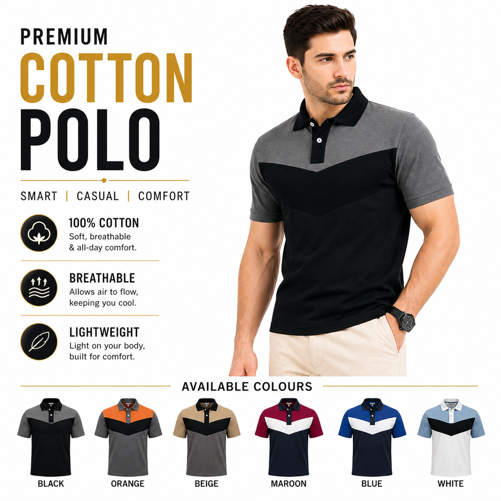 Evryone Mens Cotton Contrast Stripe Polo Shirt Short Sleeve Casual Smart Top