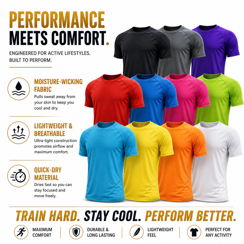 Mens Gym T-Shirt Moisture Wicking Sports Running Training Breathable Tee - QHA UK