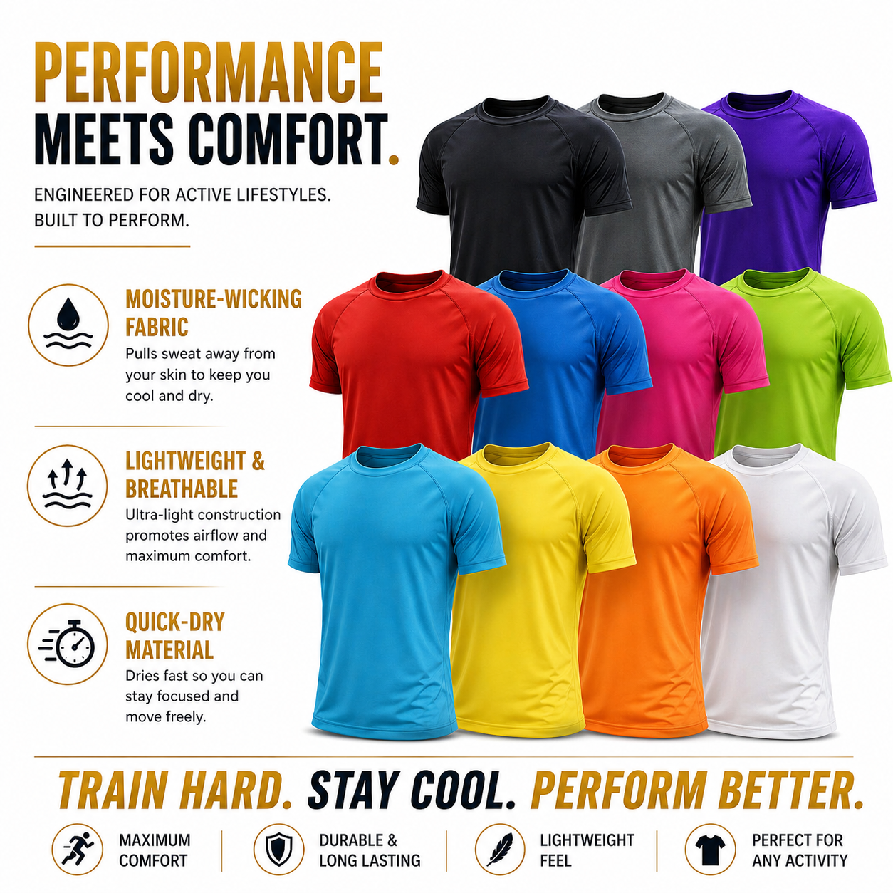 Mens Gym T-Shirt Moisture Wicking Sports Running Training Breathable Tee - QHA UK