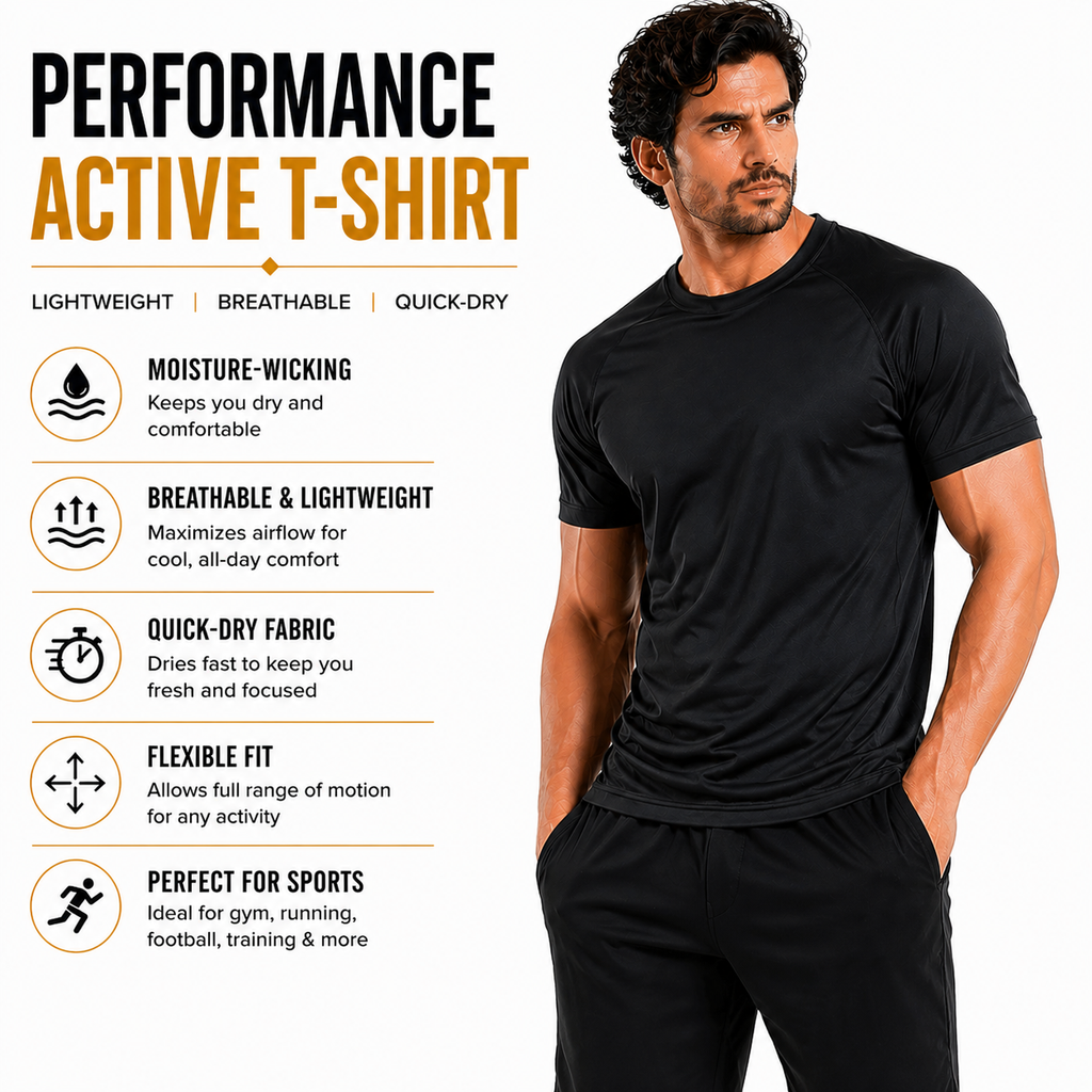 Mens Gym T-Shirt Moisture Wicking Sports Running Training Breathable Tee - QHA UK