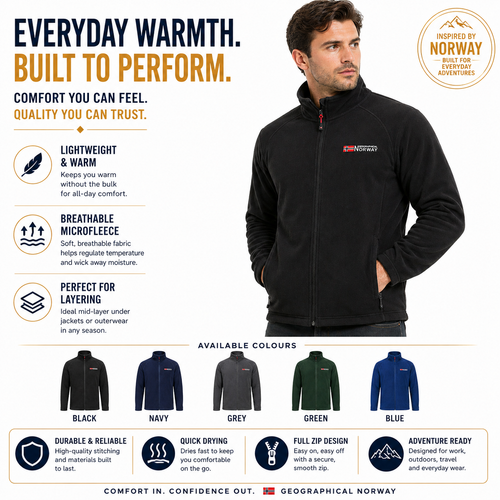 Geographical Norway Mens Fleece Jacket Full Zip Lightweight Warm Coat - QHA UK