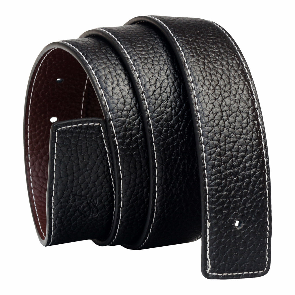 QHA 34mm Reversible Leather Strap, Contrast Stitch, Pebbled, Black/Brown Q11