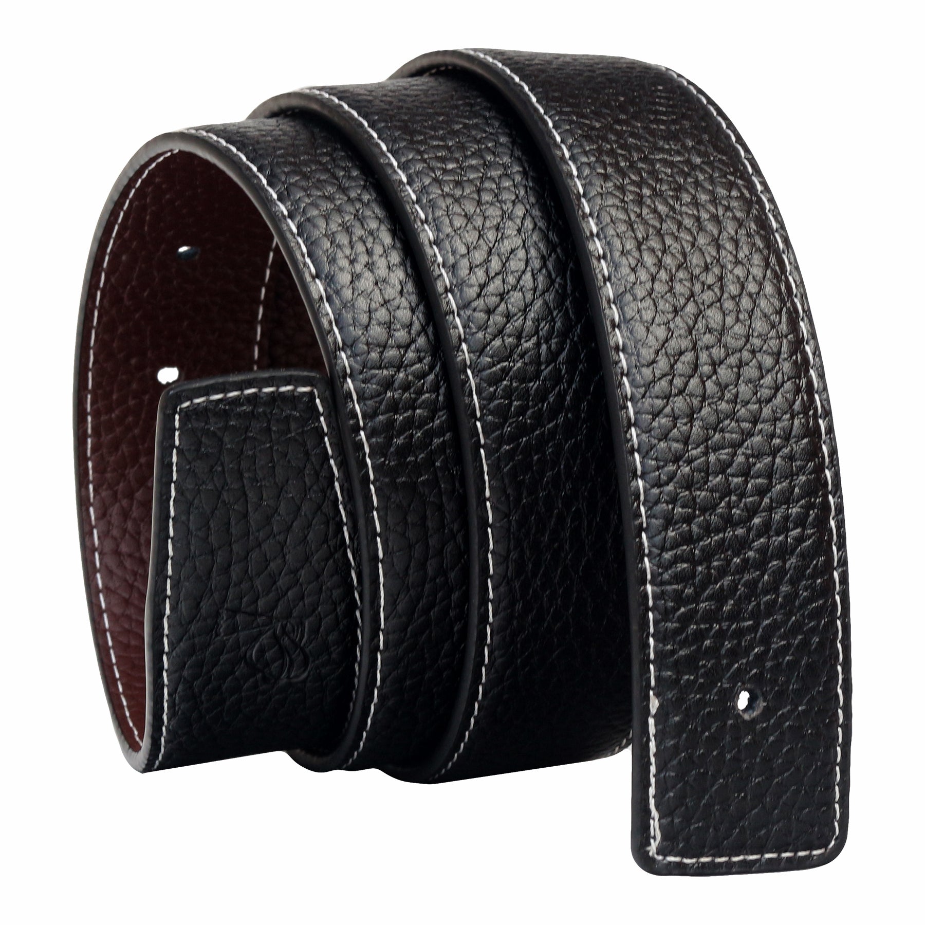 QHA 34mm Reversible Leather Strap, Contrast Stitch, Pebbled, Black/Brown Q11