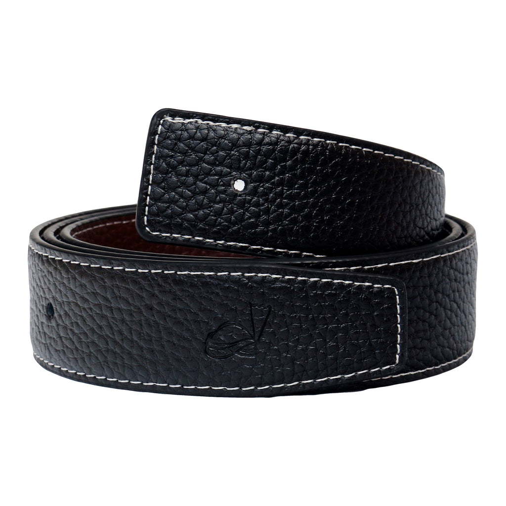 QHA 34mm Reversible Leather Strap, Contrast Stitch, Pebbled, Black/Brown Q11