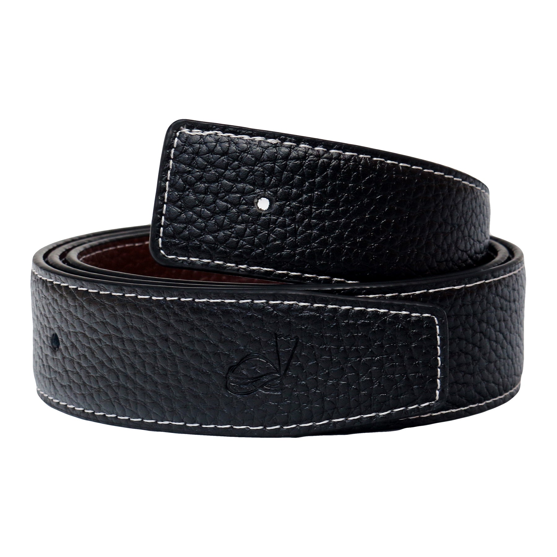 QHA 34mm Reversible Leather Strap, Contrast Stitch, Pebbled, Black/Brown Q11