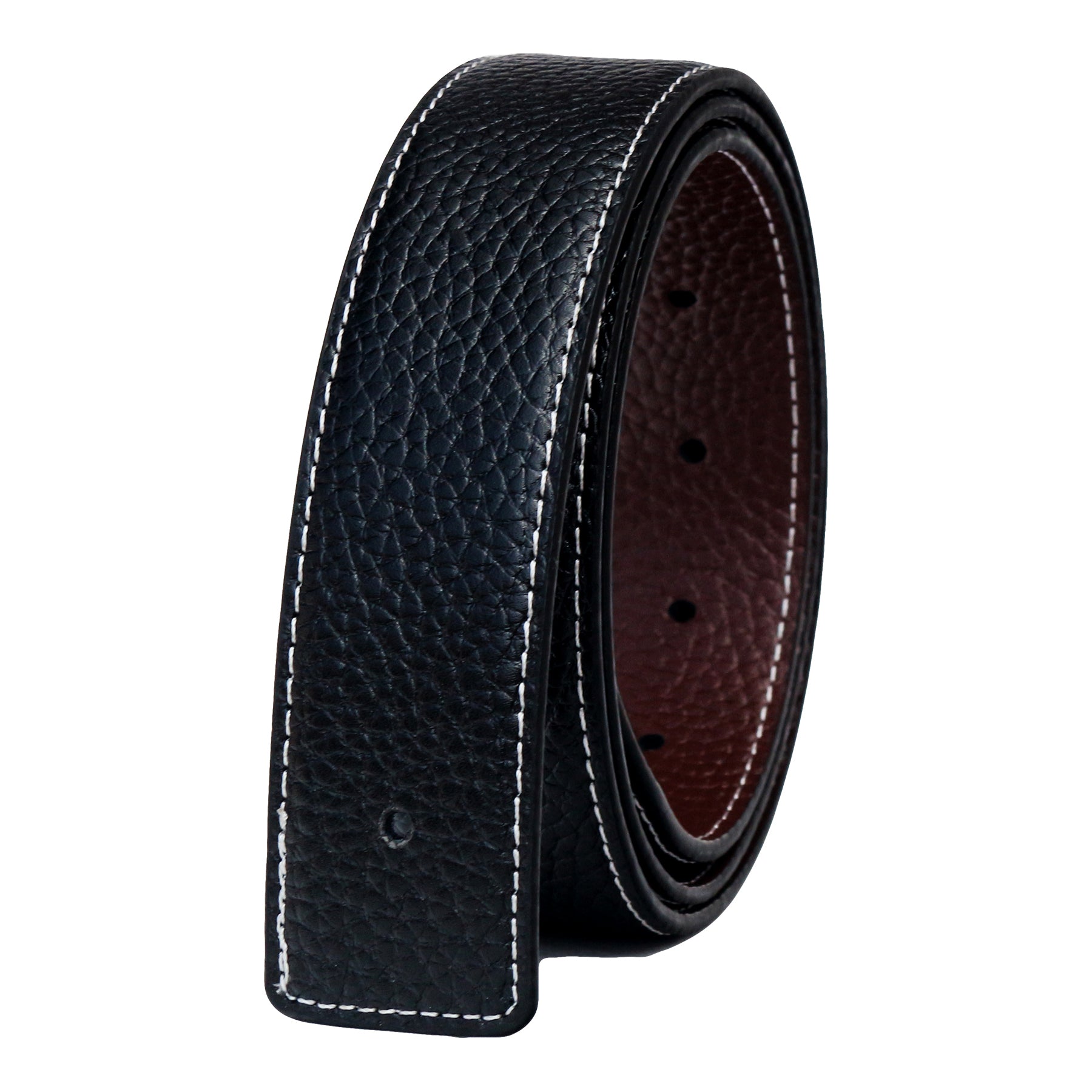 QHA 34mm Reversible Leather Strap, Contrast Stitch, Pebbled, Black/Brown Q11