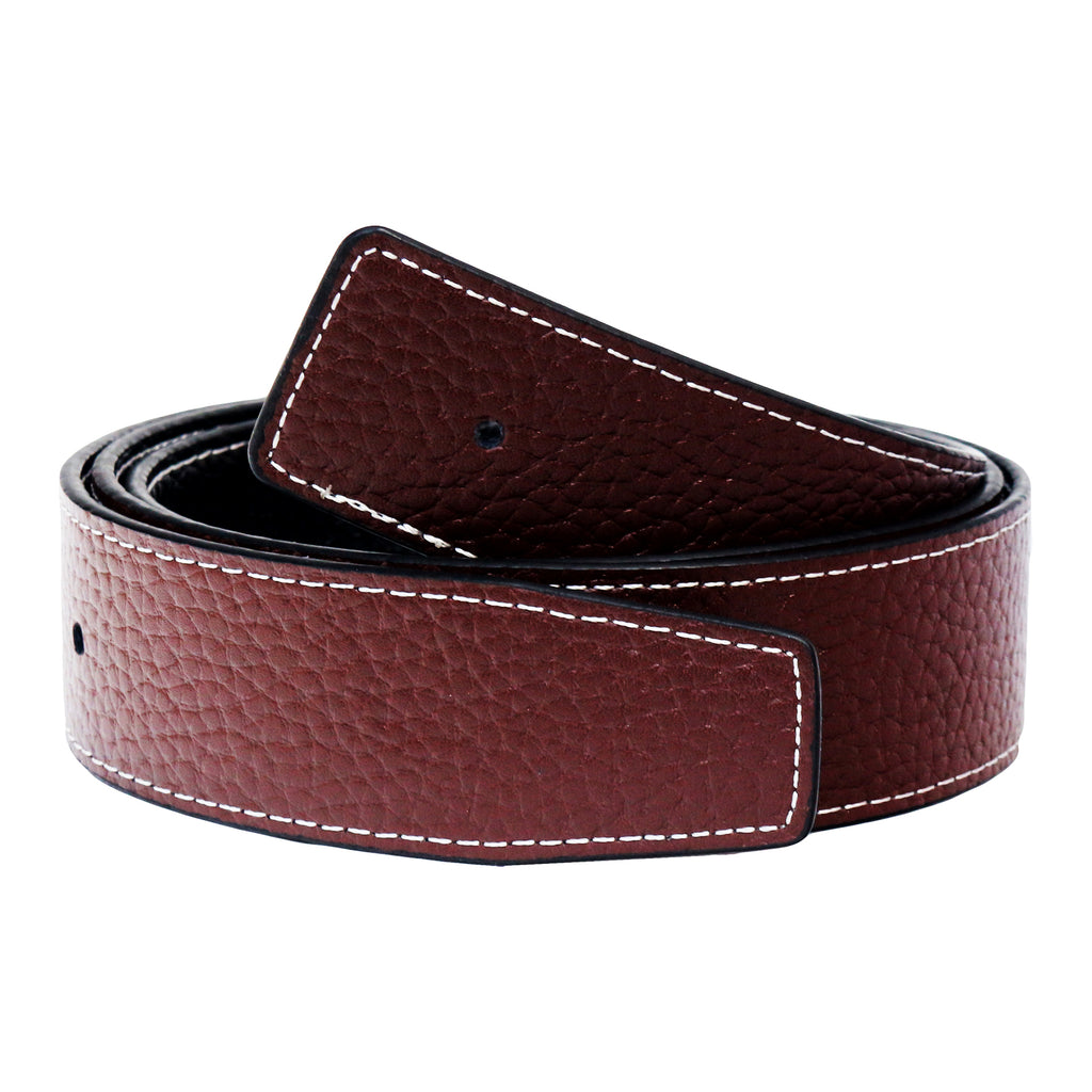 QHA 34mm Reversible Leather Strap, Contrast Stitch, Pebbled, Black/Brown Q11