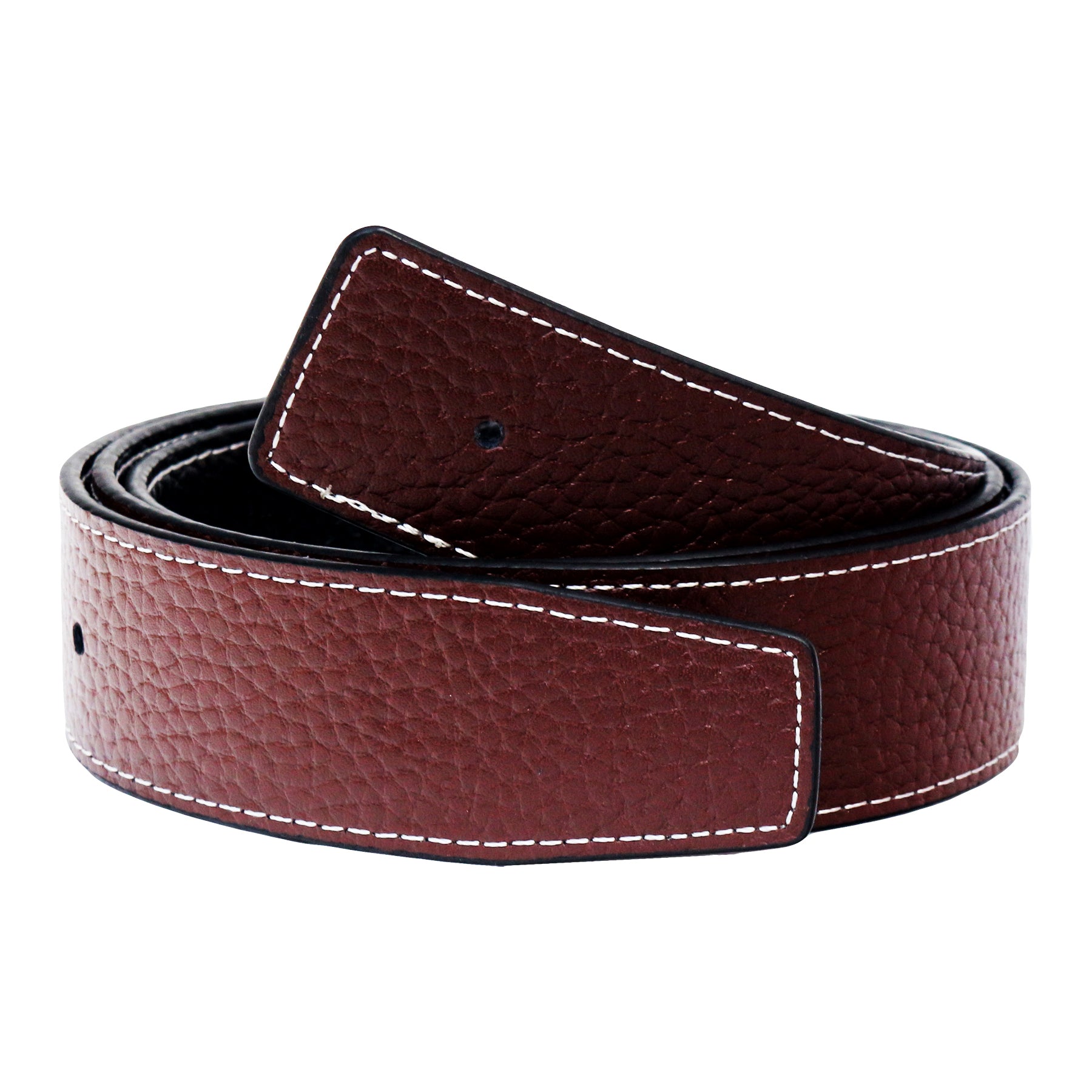 QHA 34mm Reversible Leather Strap, Contrast Stitch, Pebbled, Black/Brown Q11