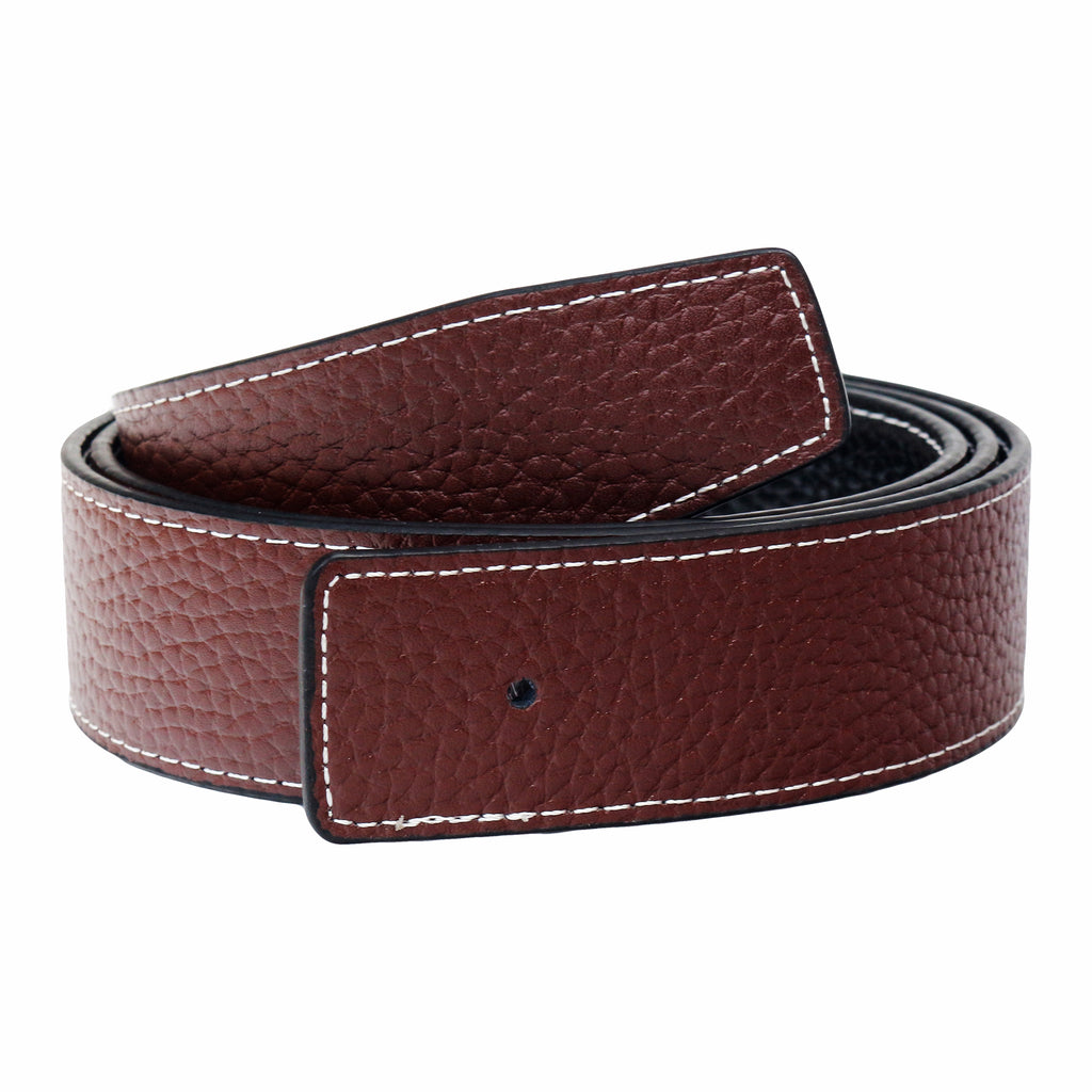 QHA 34mm Reversible Leather Strap, Contrast Stitch, Pebbled, Black/Brown Q11
