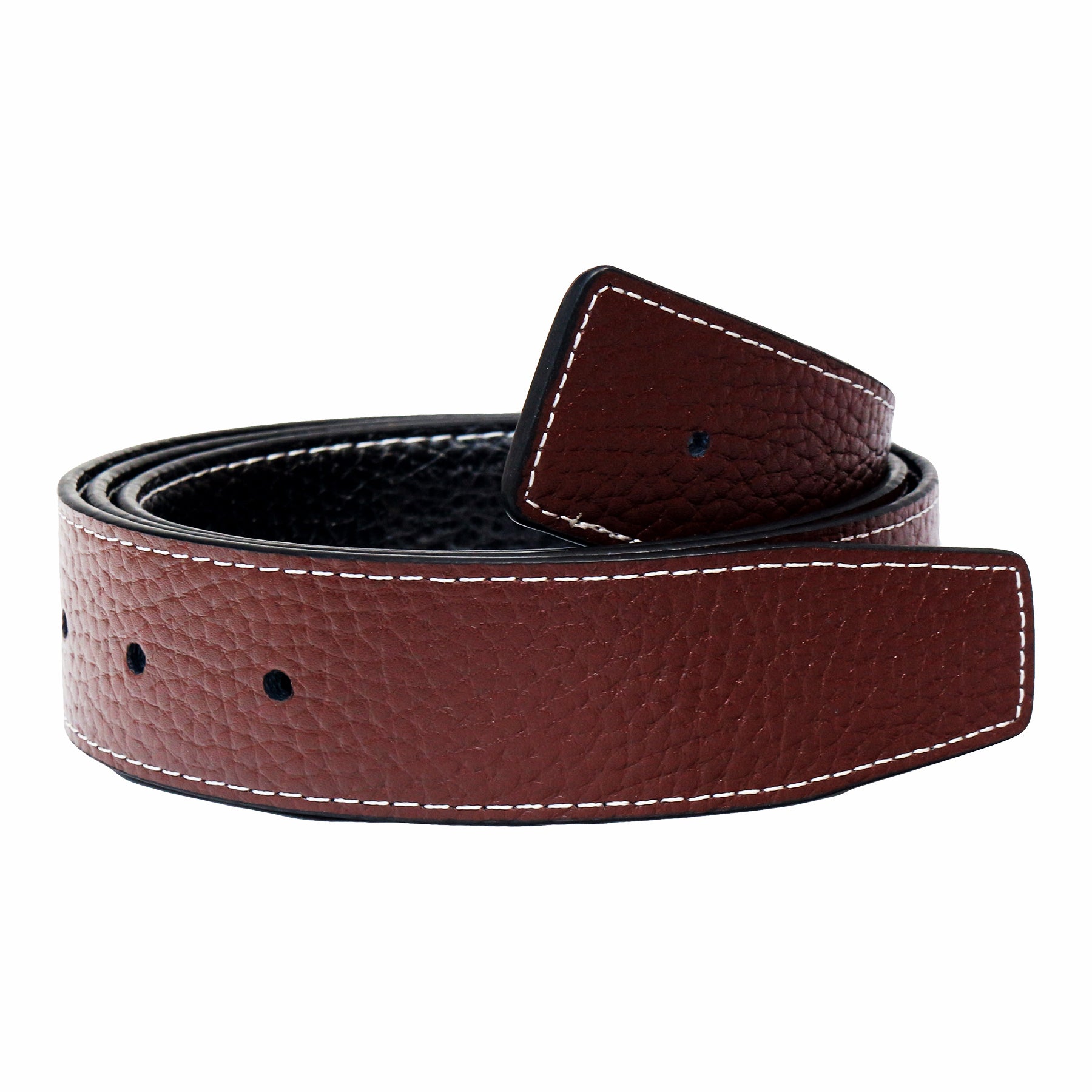 QHA 34mm Reversible Leather Strap, Contrast Stitch, Pebbled, Black/Brown Q11