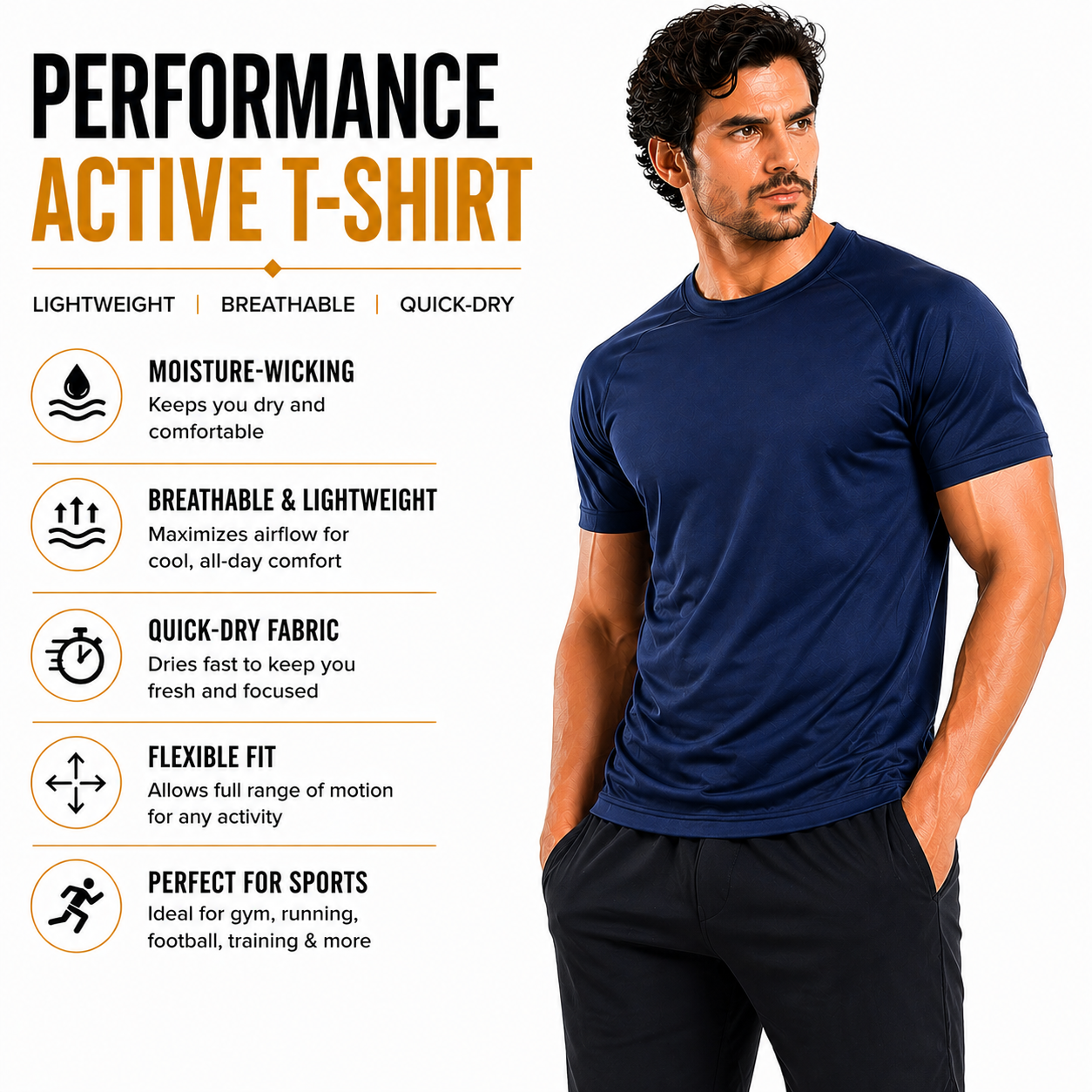 Mens Gym T-Shirt Moisture Wicking Sports Running Training Breathable Tee - QHA UK