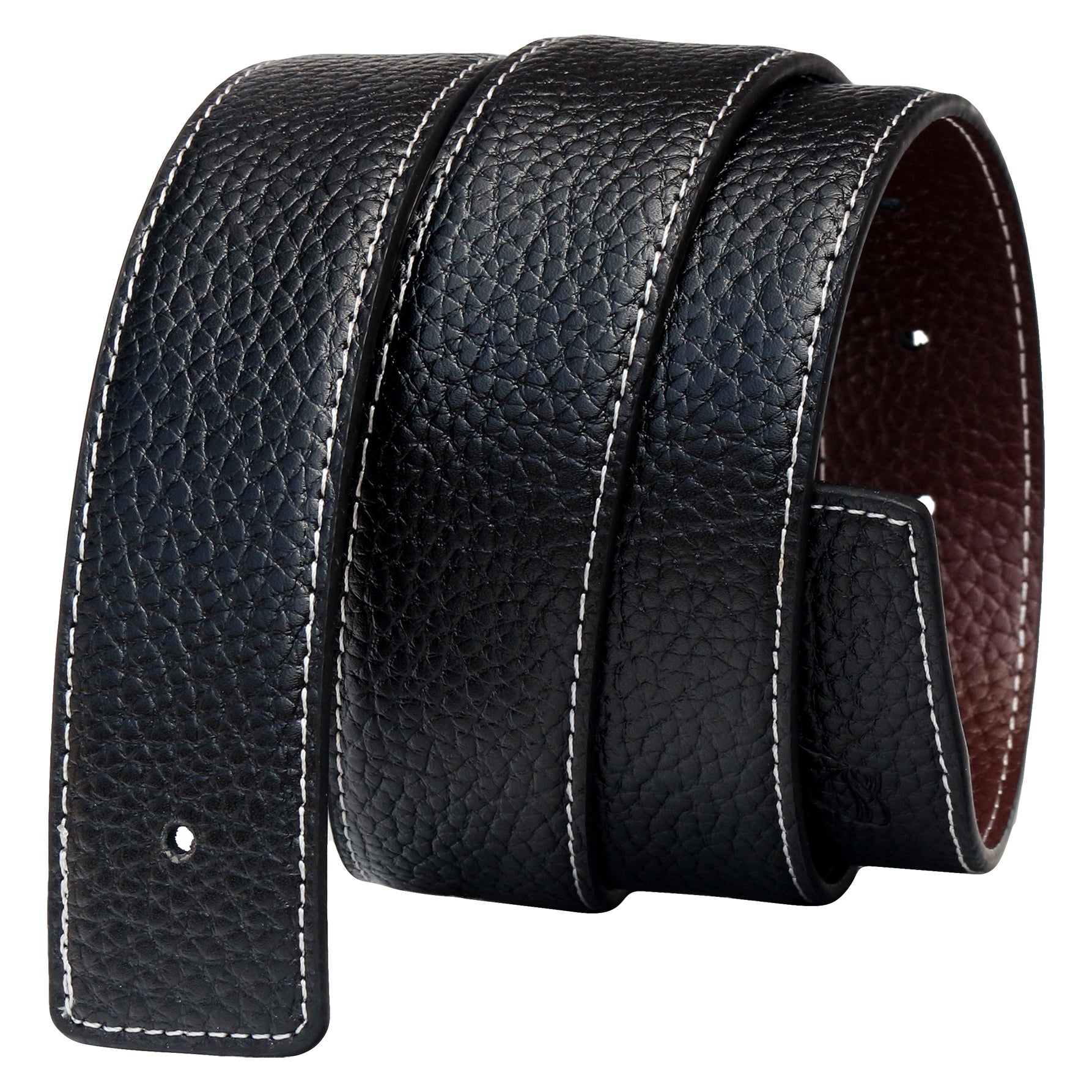 QHA 34mm Reversible Leather Strap, Contrast Stitch, Pebbled, Black/Brown Q11