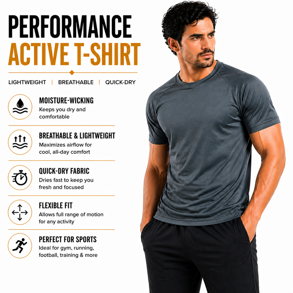 Mens Gym T-Shirt Moisture Wicking Sports Running Training Breathable Tee - QHA UK