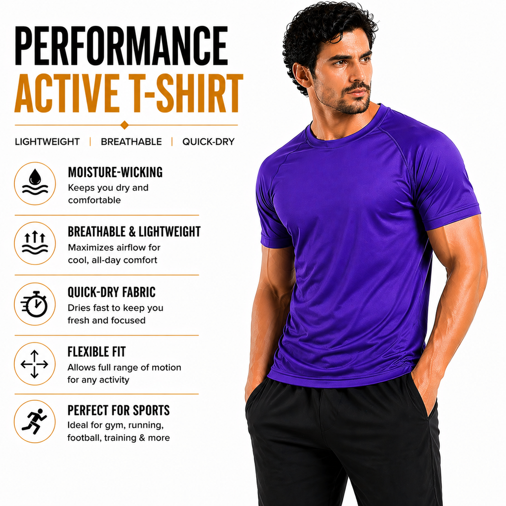 Mens Gym T-Shirt Moisture Wicking Sports Running Training Breathable Tee - QHA UK