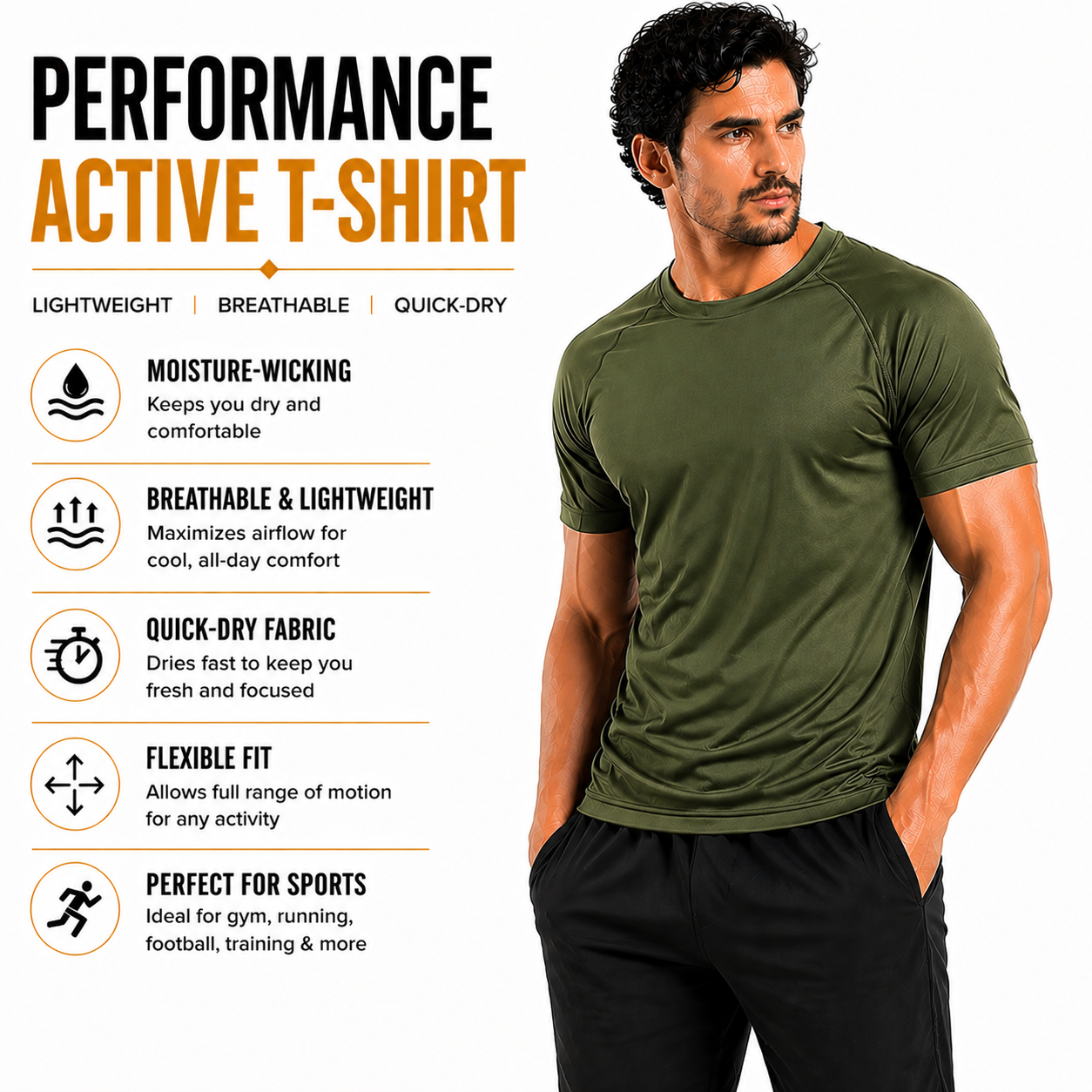 Mens Gym T-Shirt Moisture Wicking Sports Running Training Breathable Tee - QHA UK